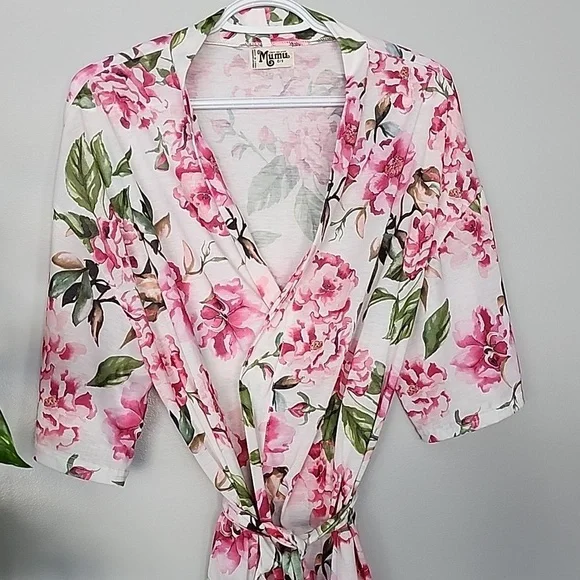 Show me your Mumu floral rose pink robe o/s one size - Picture 4 of 6